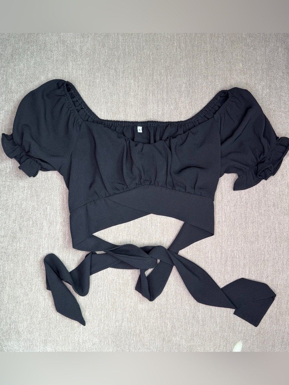 Black Off-Shoulder Wrap Crop Top